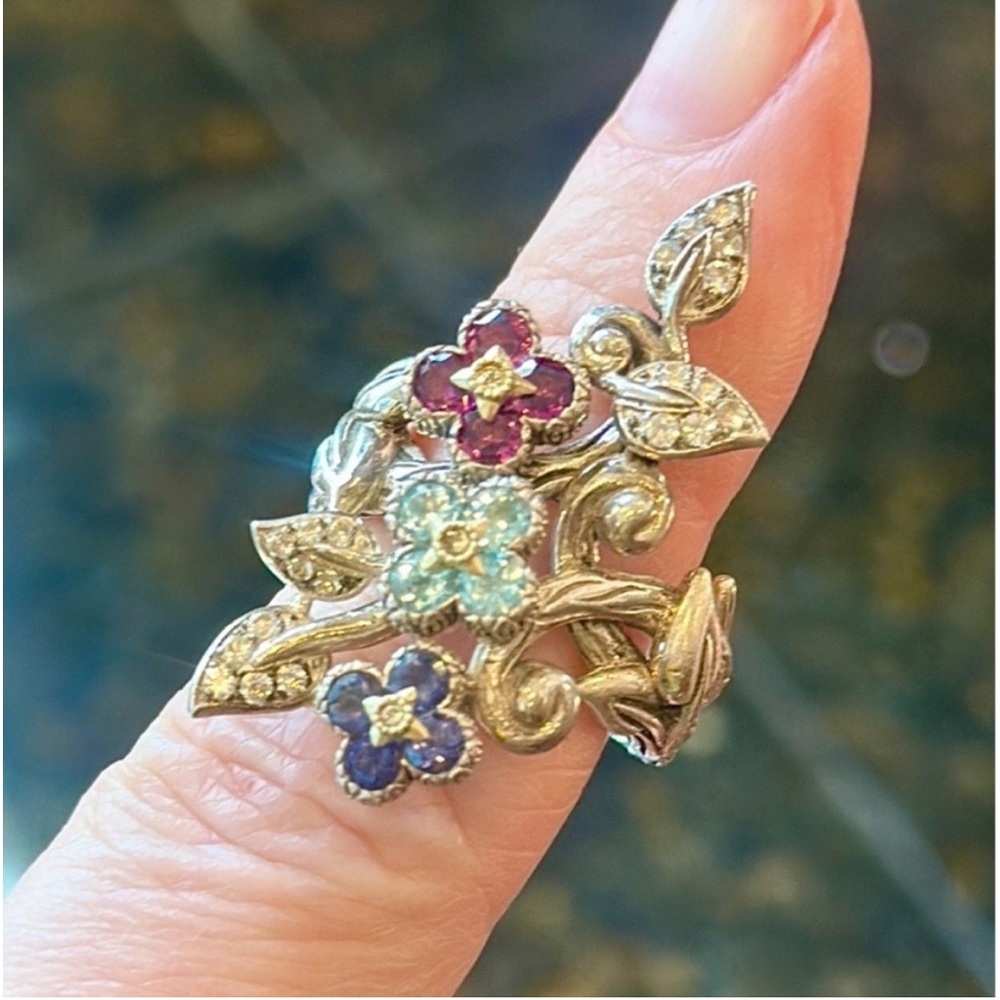 BARBARA BIXBY LOTUS FLOWER RING STERLING 925 RHODOLITE IOLITE TOPAZ GEMS 7.5 EUC - Picture 1 of 16